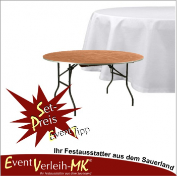 Set Bankett-Tisch rund 122er mit Tischdecke - FÜR 6 PERSONEN